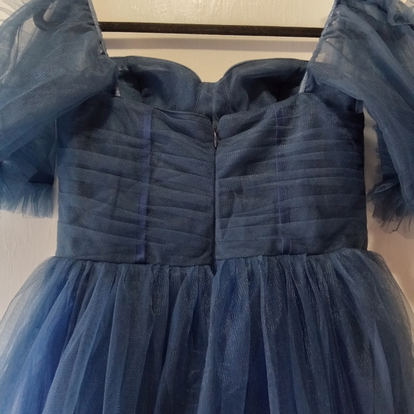 Ruffles Tulle Ball Gowns Off Shoulder Dresses 2024 Long Strapless Navy Blue - Picture 10 of 11